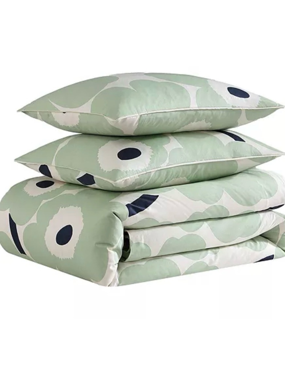 Marimekko UNIKKO 100% Organic Cotton Duvet Cover Set in Celadon Green. Queen.NEW
